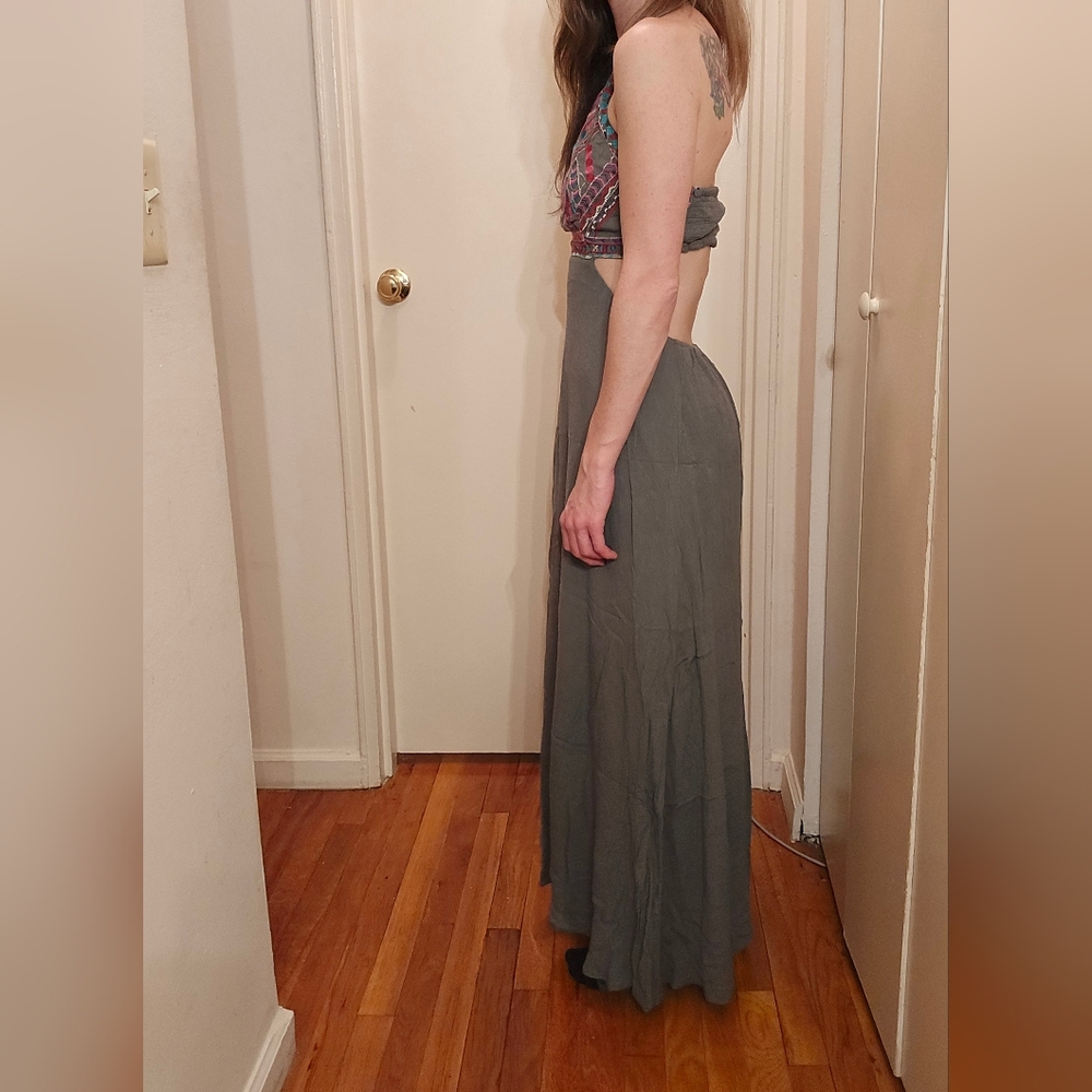 LULUS Earth Green Maxi Dress with Colorful Patterned Top Medium - Picture 2 of 9